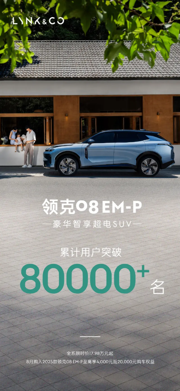 领克08EM-P累计用户超8万名 限时售17.98万-24.28万元