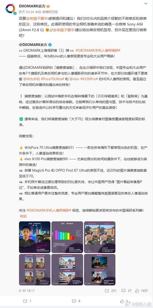 DXOMARK影像测评专业性再遭质疑 官方实锤自己？