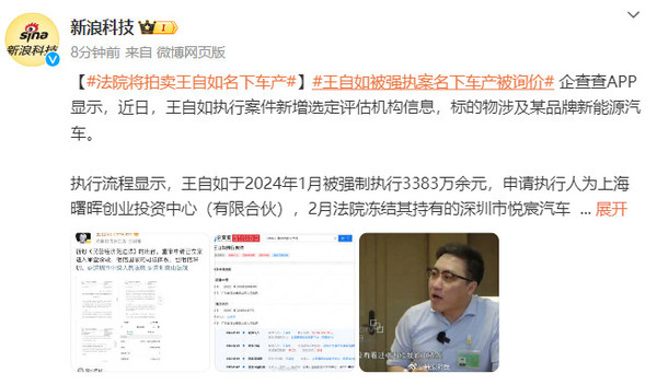 法院将拍卖王自如名下车产！曾被强制执行3383万余元